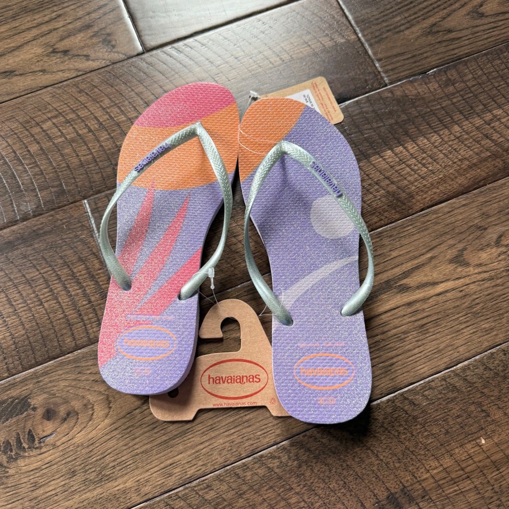 Havaianas Slim Glitter Sunset Flip Flops Quiet Lilac Purple Womens 11/12 4146766